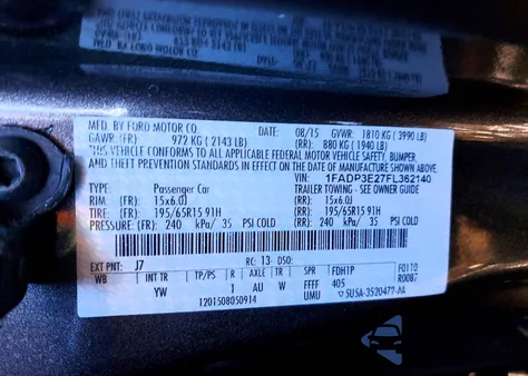 2015 Ford Focus S from USA, damaged, VIN 1FADP3E27FL362140